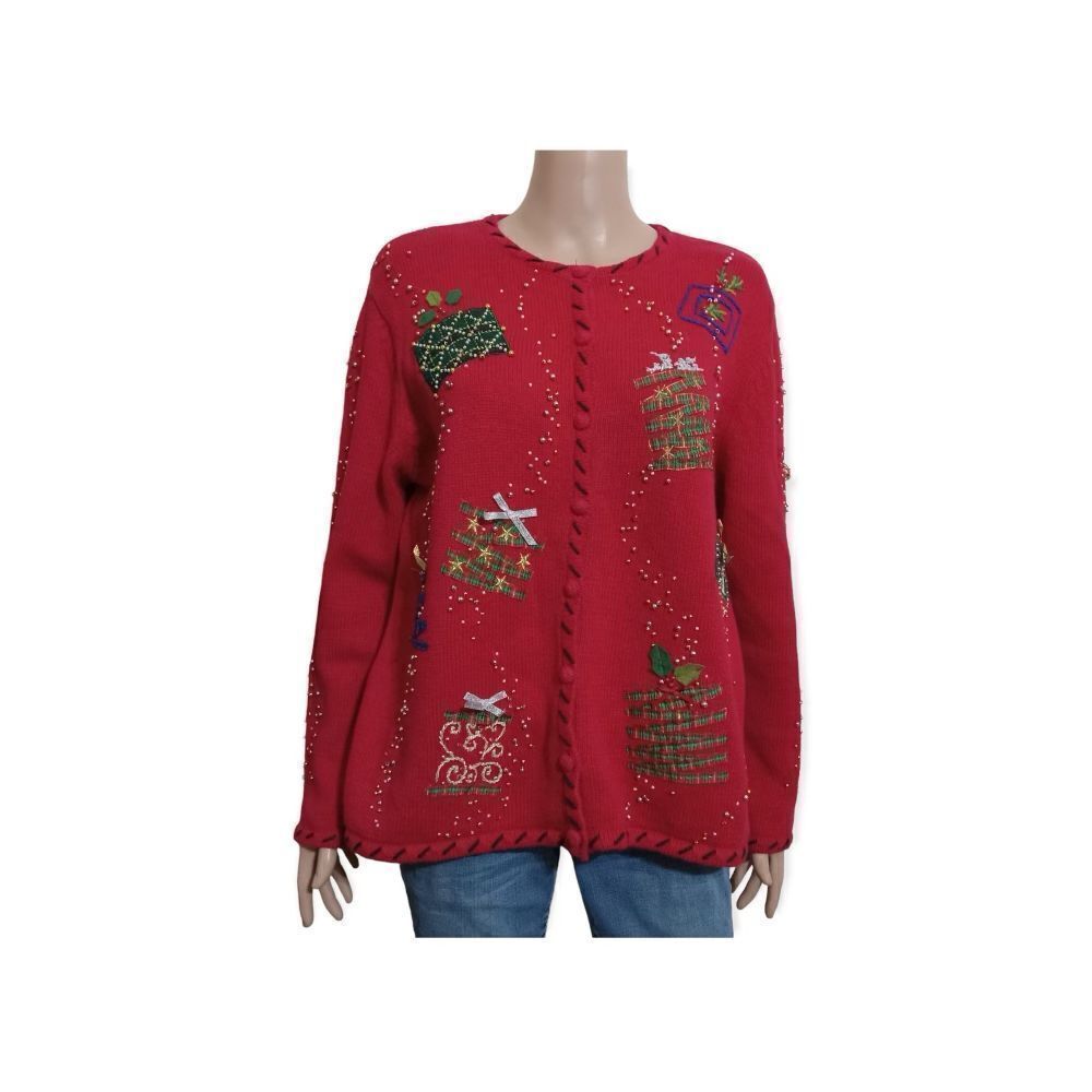 Vintage 90’s Red Christmas Sweater Cardigan Size: L